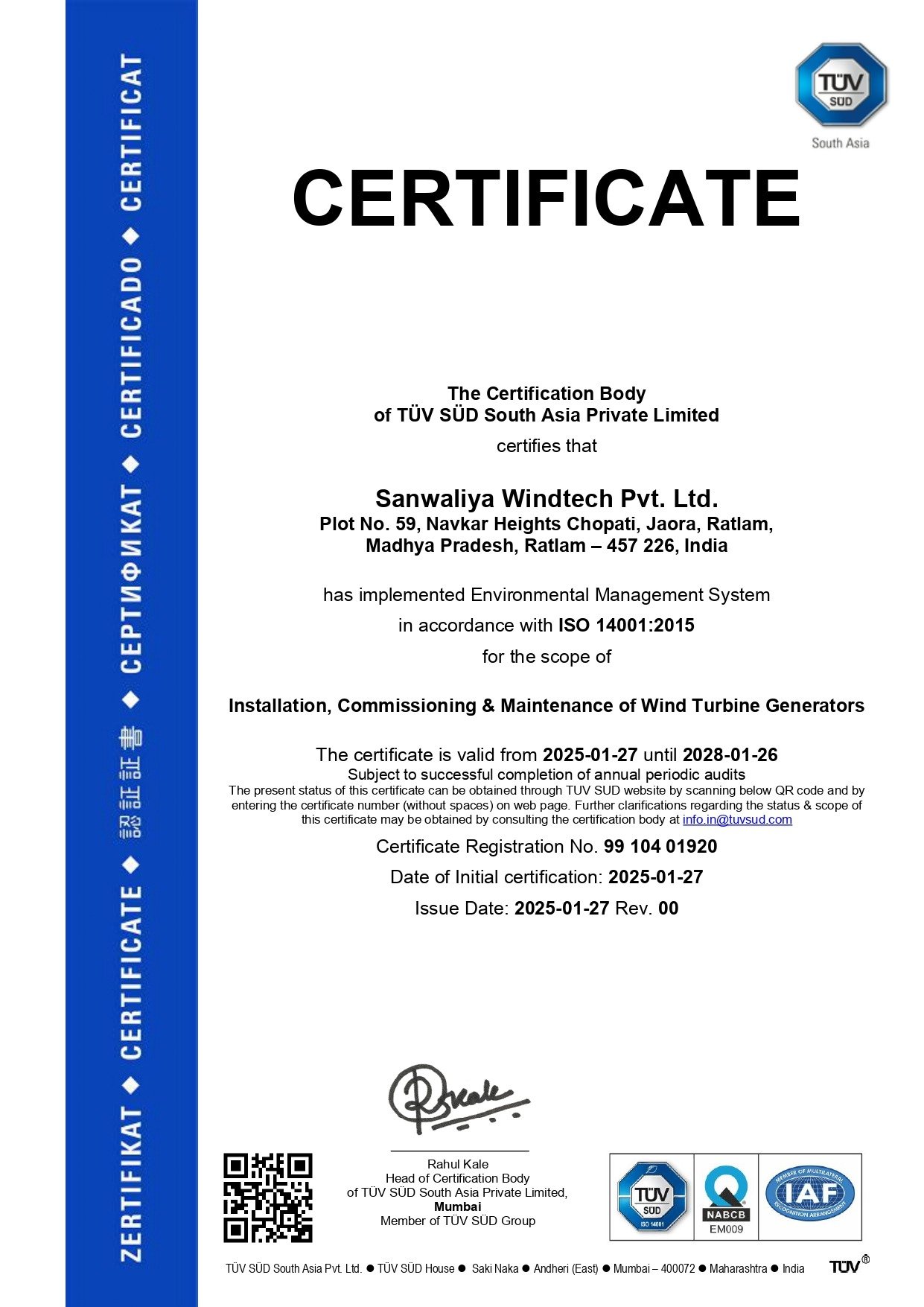 ISO 14001:2015 Certificate
